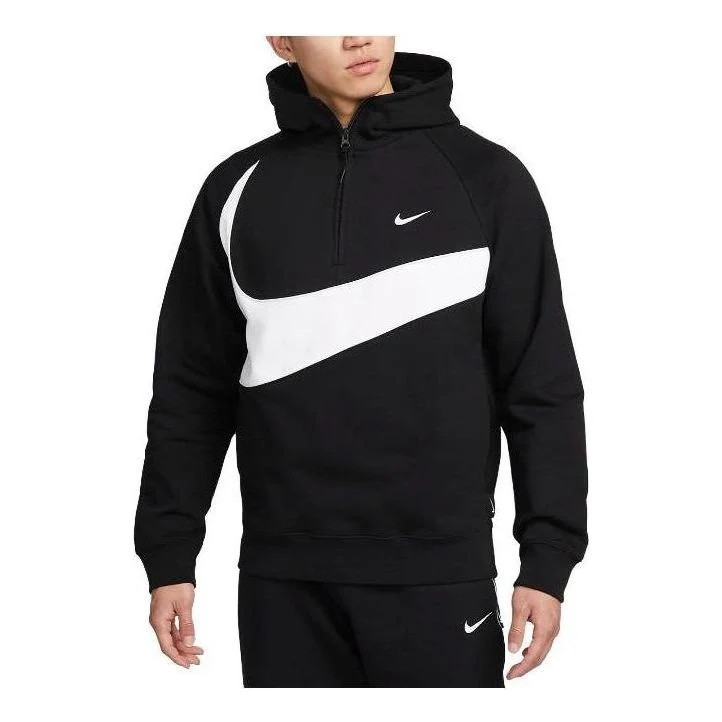 Nike - Sportswear Big Swoosh Half Zip Hoodie (Asia Sizing) 'Black White' | KICKS CREW