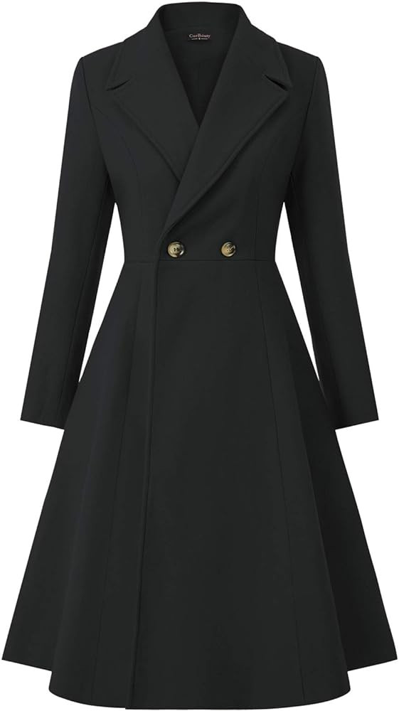 CURLBIUTY Women's Pea Coat Double Breasted A Line Long Trench Coat Winter Dress Coat with Pockets | Amazon (US)