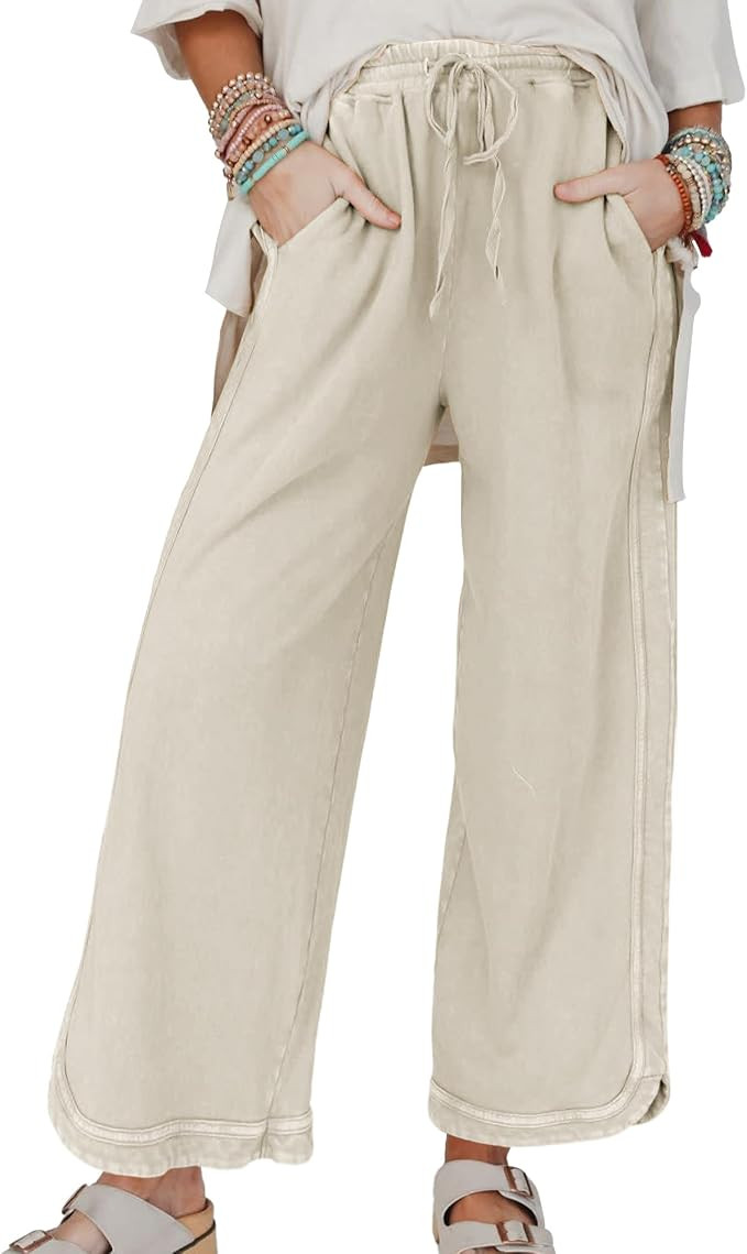 Hixiaohe Women's Casual Wide Leg Sweatpants High Waist Baggy Acid Wash Pants Drawstring Athletic ... | Amazon (US)