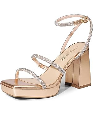 DREAM PAIRS Women's Platform Strappy Heels Open Toe Ankle Strap Square Party Sandals Y2K Dress Sh... | Amazon (US)