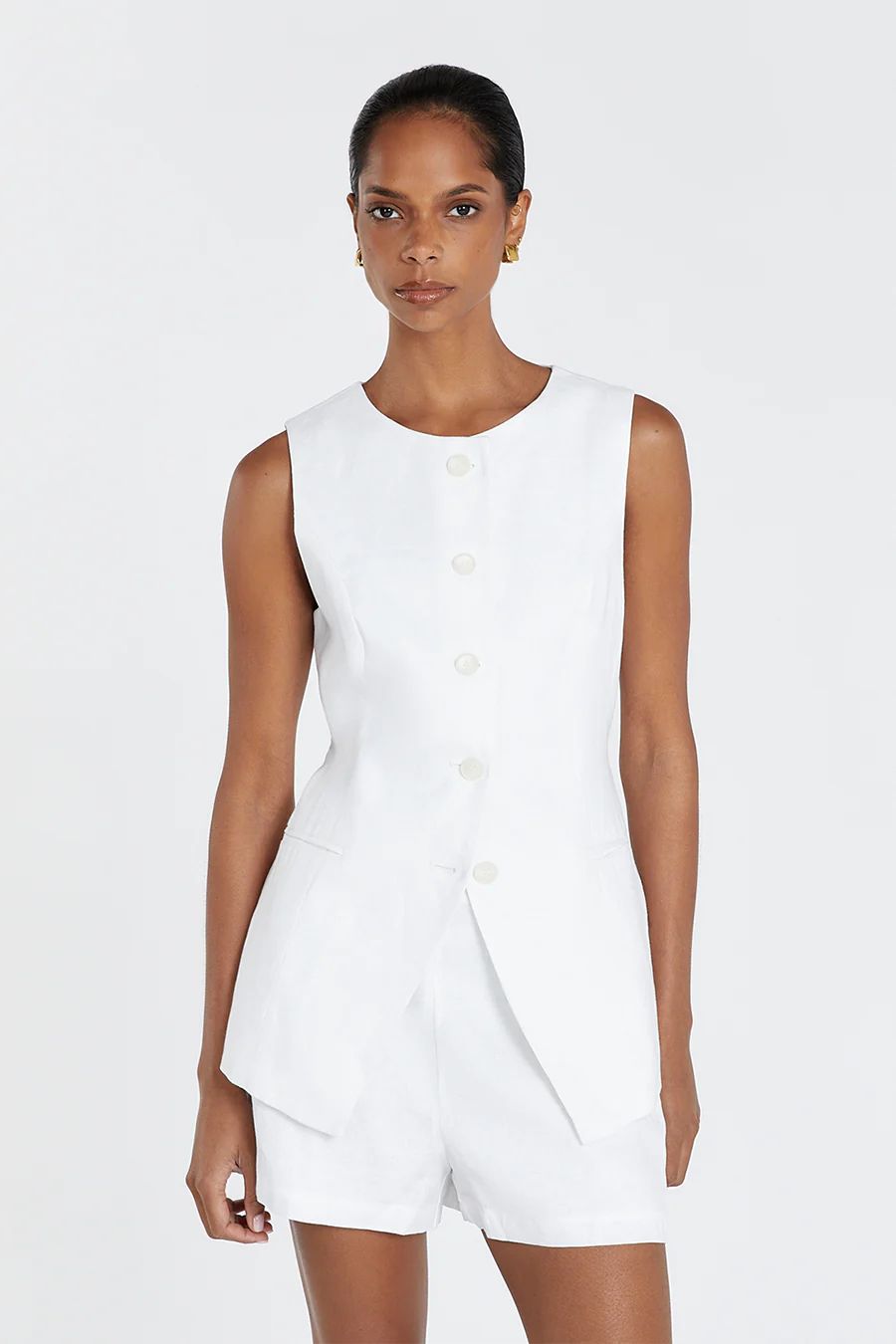 ALESSIA WHITE LINEN  VEST | DISSH