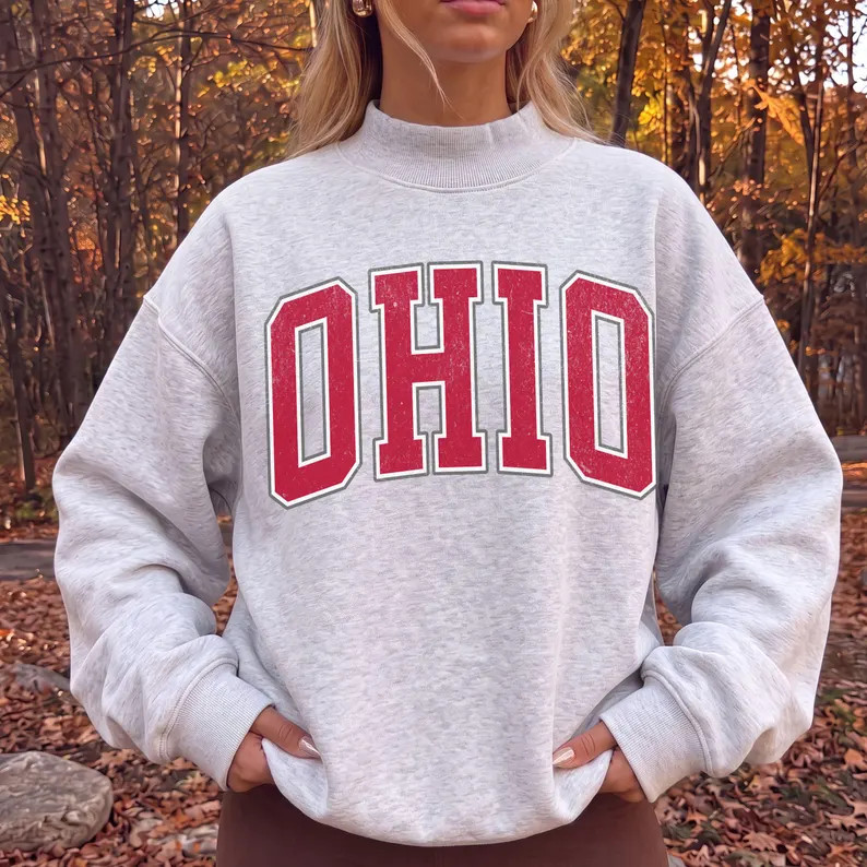 OHIO Fleece Mock-Neck Crew Sweatshirt, Vintage Distressed Varsity Style Turtleneck Sweater, Perso... | Etsy (Global)