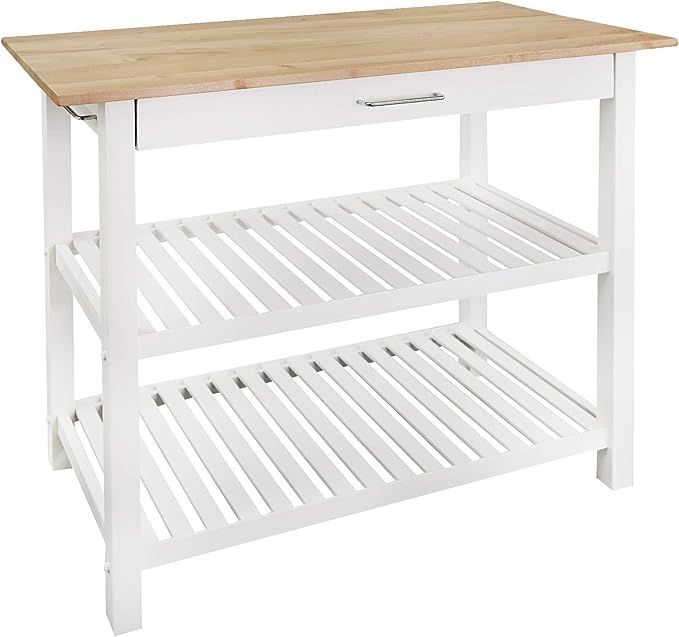 Casual Home Kitchen Island with Solid American Hardwood Top, White | Amazon (US)