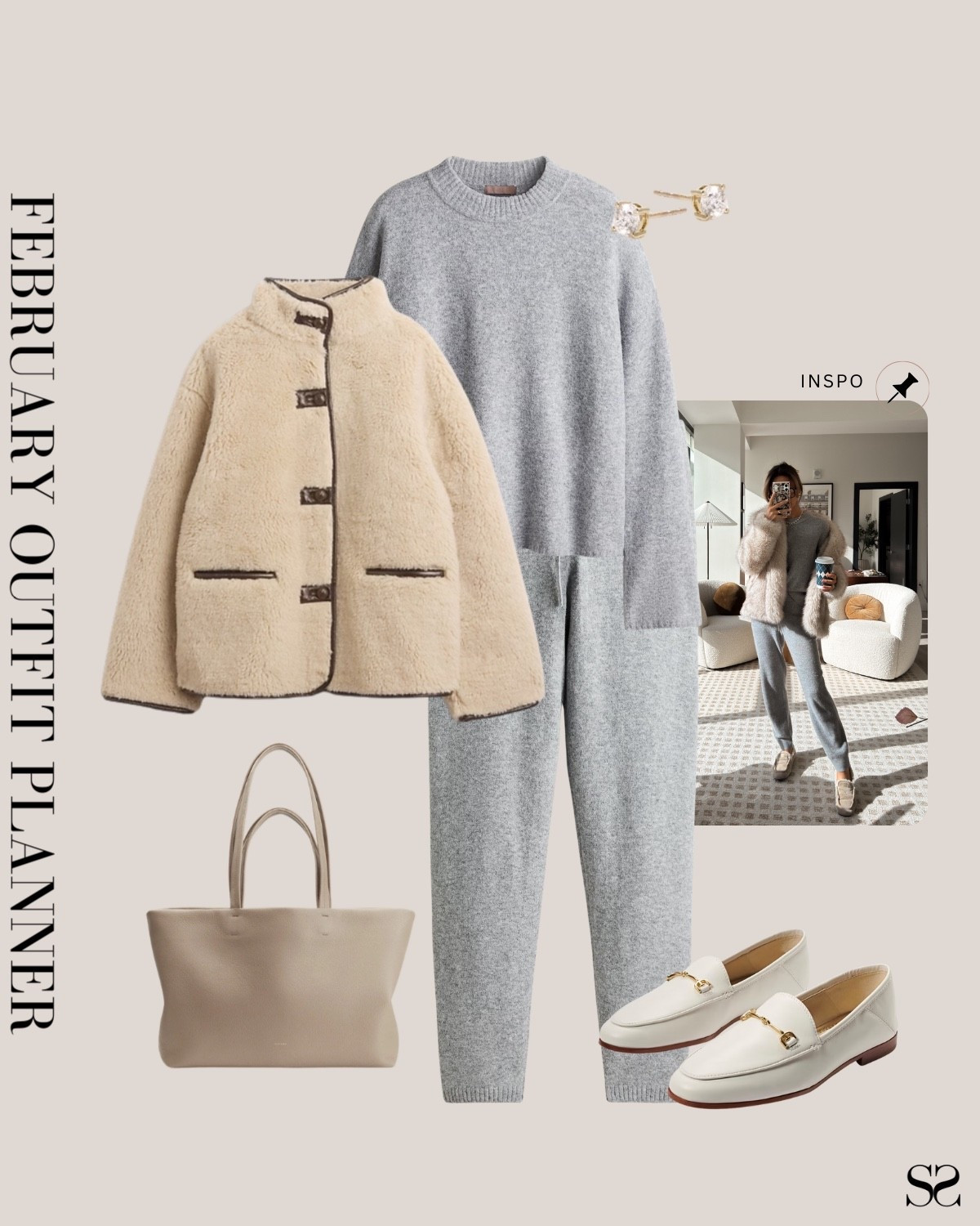 Monthly outfit planner FEBRUARY: Winter outfits | sweater pant set, Sherpa jacket, loafers, leather tote

#classicstyle #LTKstyletip #winteroutfit #casualchic #weekendwear #elevatedathleisure

Image inspo credit: @karinastylediaries   

#LTKootd #LTKgrwm