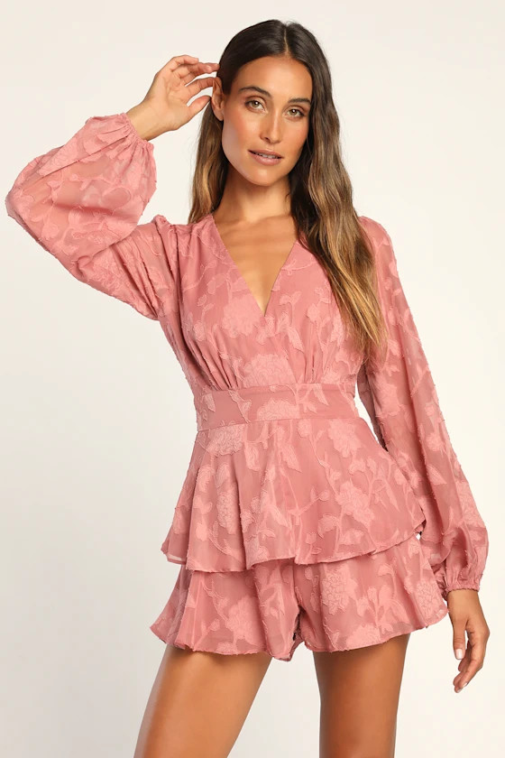 Tier for the Love Dusty Rose Burnout Floral Tiered Romper | Lulus (US)