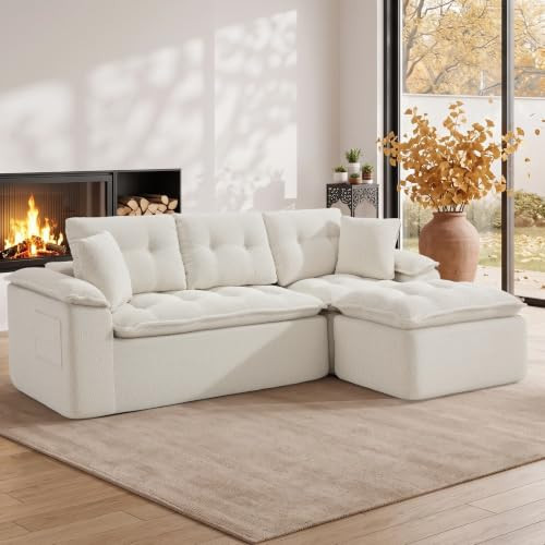 Korser 110" Cloud Sectional Boneless Couches for Living Room, Modern Modular Sectional Sofa with Ottoman, Cloud Couch with Comfy Deep Seats, Tufted Chenille L-Shape Sofa Couch for Living Room, Beige | Amazon (US)