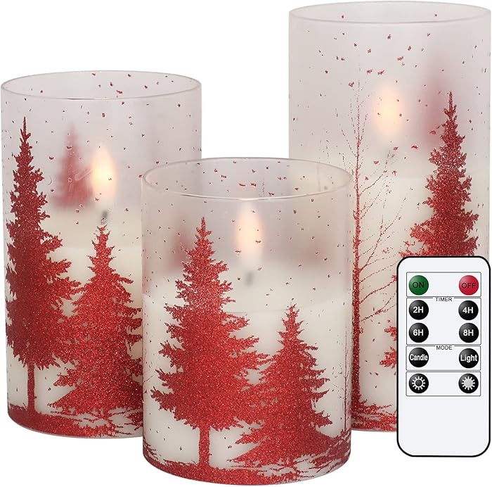 DRomance Christmas Tree Glass Flameless Candles with Remote Timer Battery Operated Real Wax 3D Wi... | Amazon (US)
