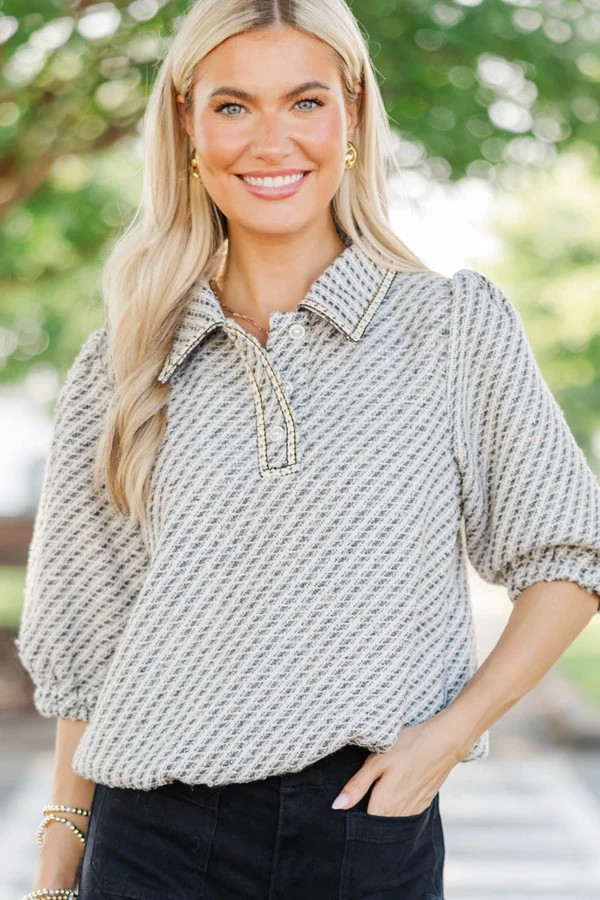 Bookmarked Gray Tweed Collared Blouse | The Mint Julep Boutique