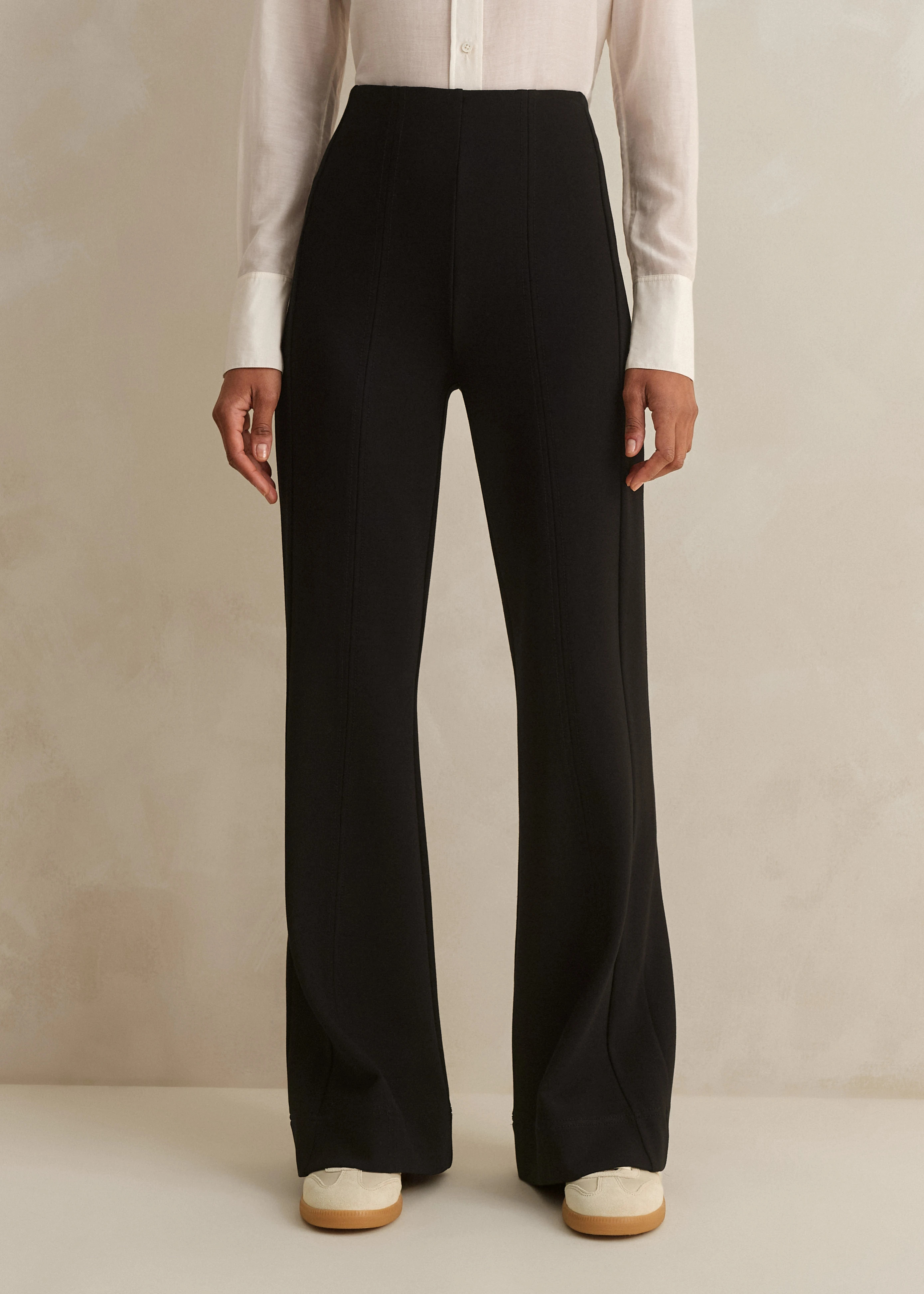 Black Travel Tailoring Kick Flare Pant | Women's Jersey Pants | ME+EM | ME+EM US