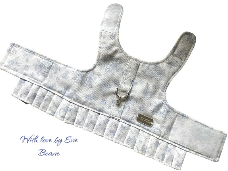 EXQUISITE DOG HARNESS Summer Floral China Blue White Dainty Frill Bow Silver Charm Puppy Kitten S... | Etsy (US)