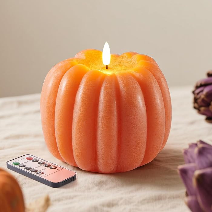 Fall Decor, Fall Decorations for Home, Flameless Pumpkin Candle, Orange | Amazon (US)