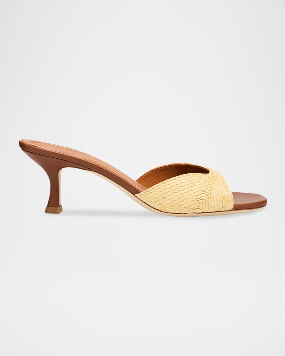 STAUD Brigitte Raffia Kitten-Heel Mules | Neiman Marcus