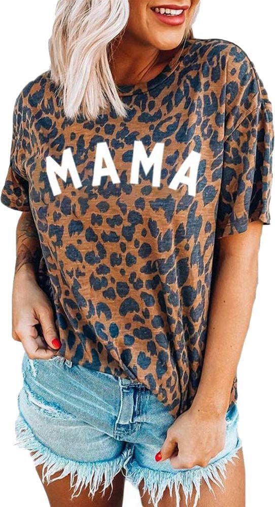 Womens Madre Leopard Print T-Shirts Short Sleeve Mama Shirts Cheetah Mom Graphic Tees Tops | Amazon (US)