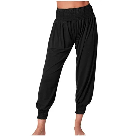 YWDJ Black Joggers for Women Women Recreational Home Harron Solid Color Elastic Mid Waist Sports Yog | Walmart (US)