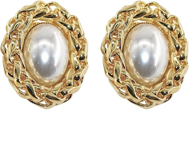 Jerler Pearl Clip Earring Ivory Round Earrings Non Pierced Clip on Earrings for Women girls 80s s... | Amazon (US)