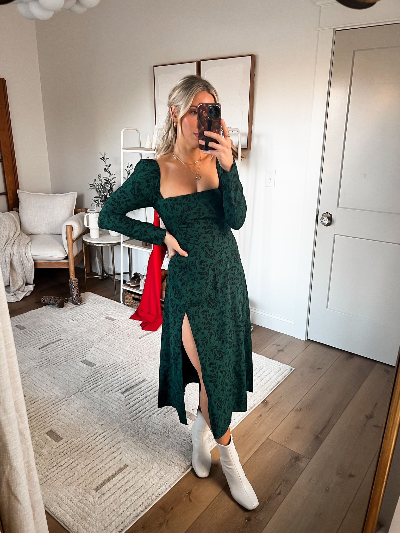 Long-Sleeve Squareneck Midi Dress curated on LTK