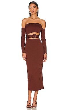 Not Yours To Keep Montana Midi Dress in Auburn Brown from Revolve.com | Revolve Clothing (Global)