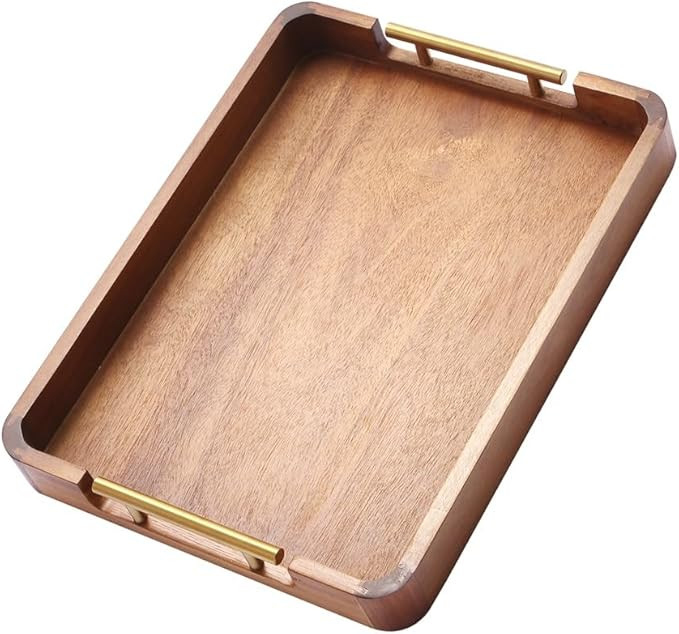 Acacia Wood Serving Tray with Handles, 17x13 Inch Ottoman Tray for Coffee Table,Candle Display,Br... | Amazon (US)