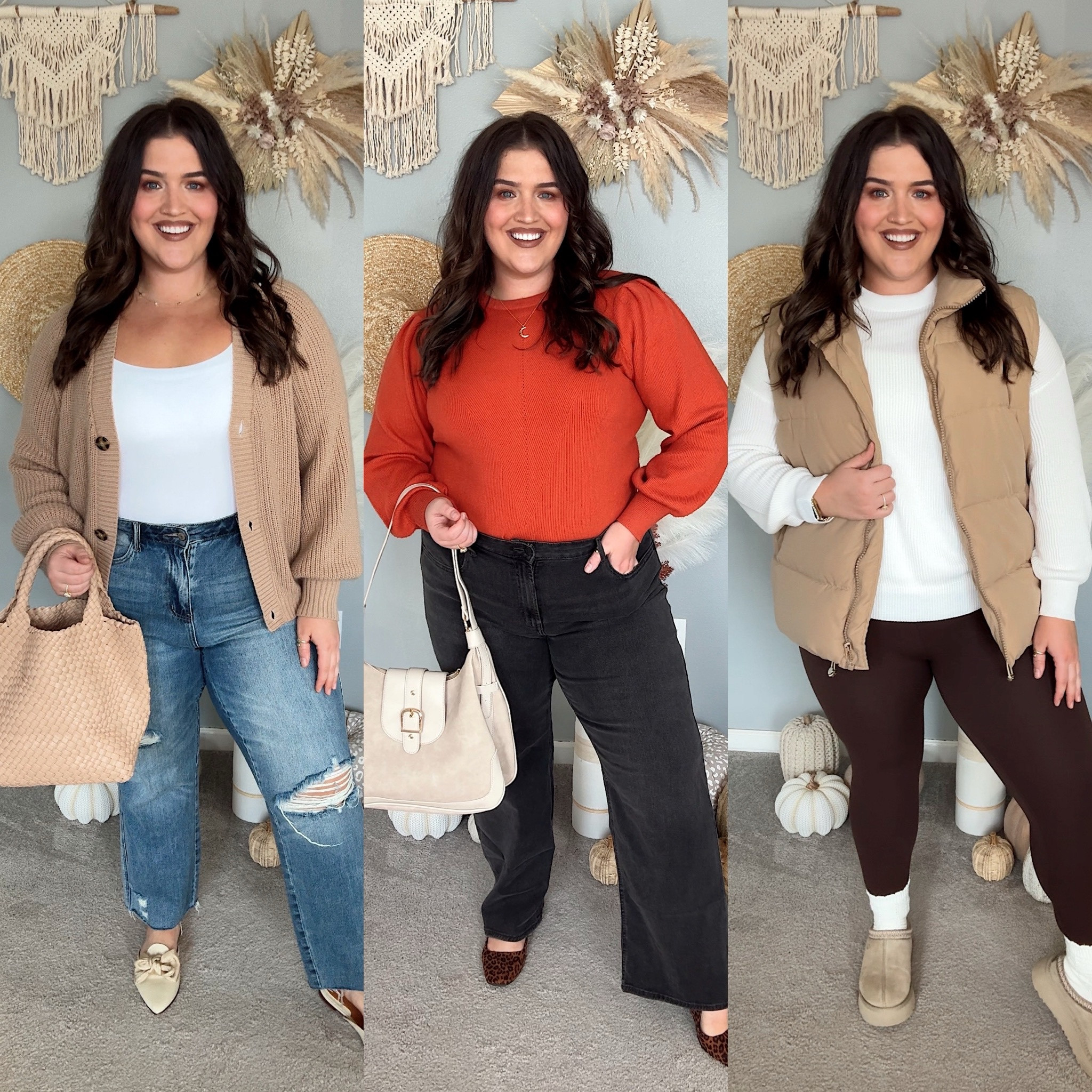 Amazon affordable Fall outfit inspo 🍂 Styling sweaters for cozy casual style 
Tank + cardigan: XL all other tops: XXL
Distressed jeans: 14 plus 
Black denim: 18 
Leggings: XL

#LTKxPrimeDay #LTKStyleTip #LTKPlusSize