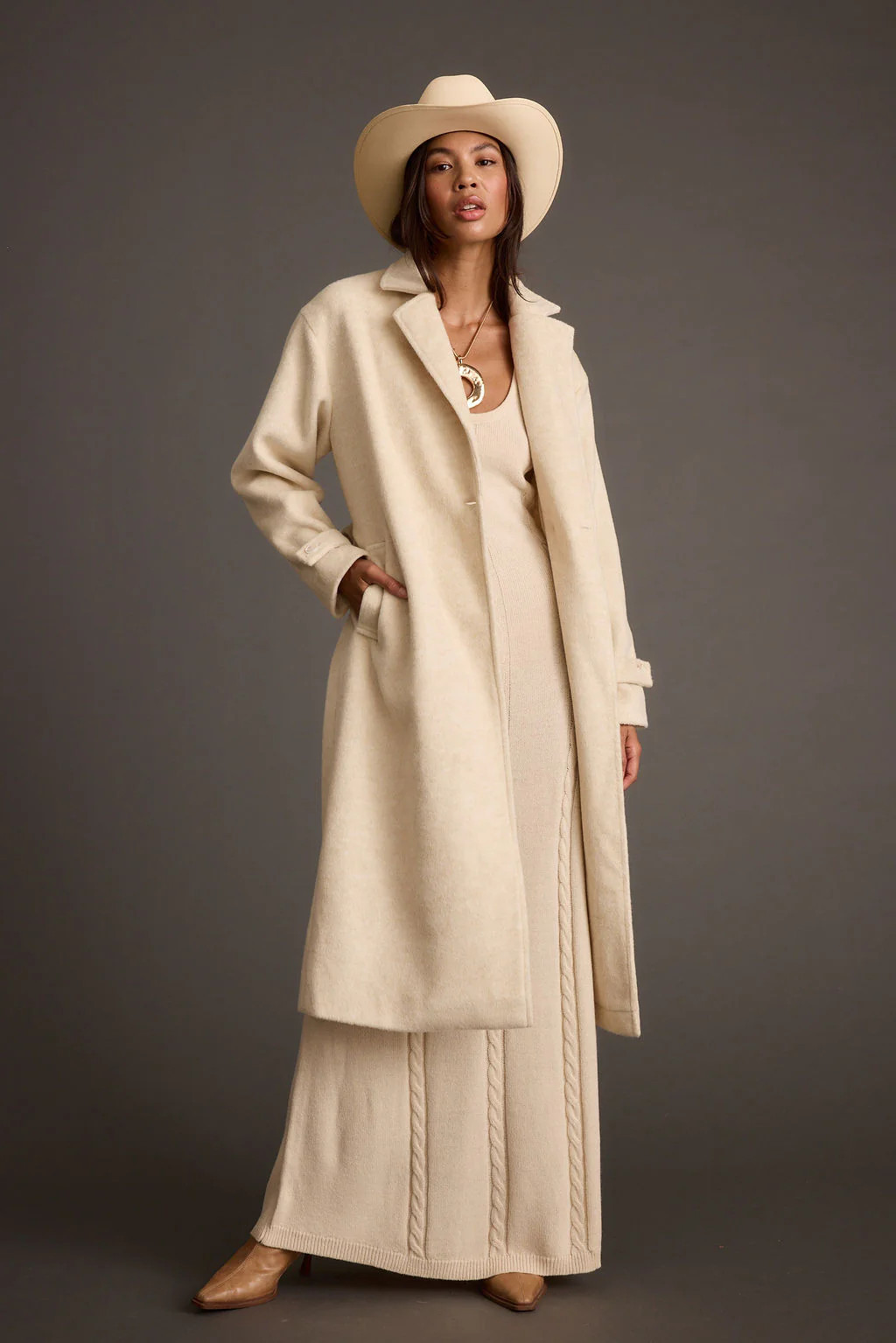 Sinclair Ivory Belted Coat | 12th Tribe
