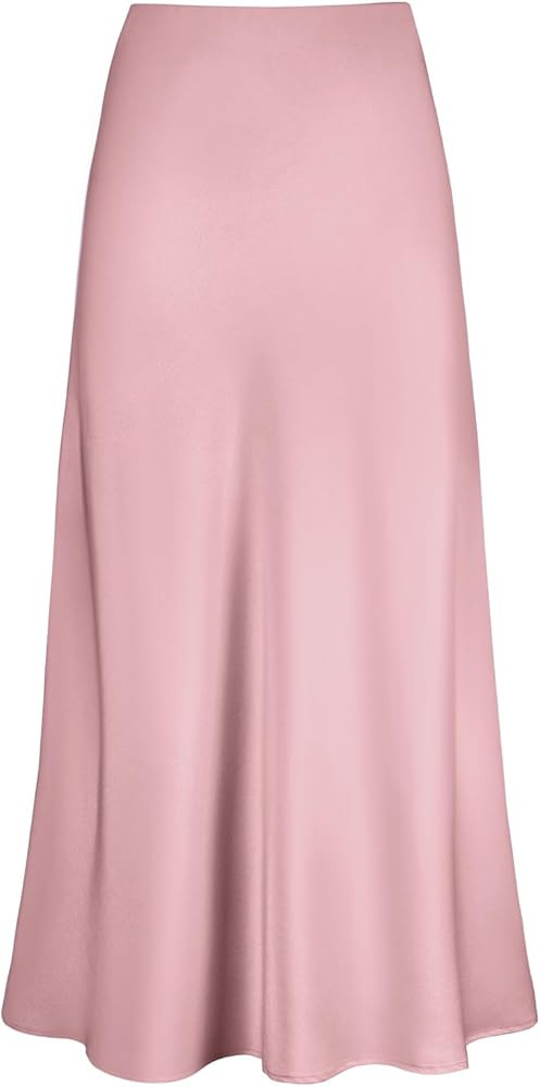 Outoshe Women's Satin High Waisted Maxi Skirts Hidden Elasticized Waistband A Line Long Skirt | Amazon (US)