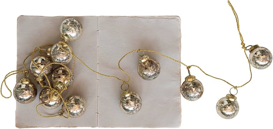72" L Etched Mercury Glass Ball Ornament Garland w/Snowflakes, Antique Gold Finish | Amazon (CA)