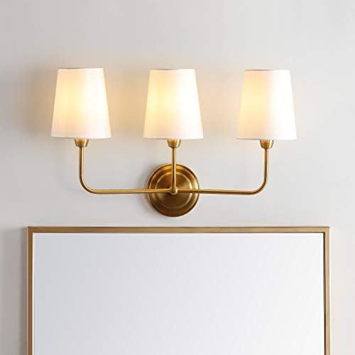 Safavieh SCN4016A Sawyer Brass Gold 3-Light Wall (LED Bulbs Included) Sconce, White | Amazon (US)