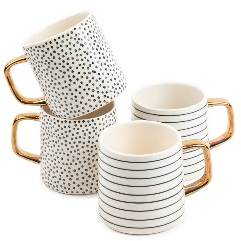 Thyme & Table Drinkware Dot & Stripe Black & White Assorted Stoneware Mugs, 4 Pack | Walmart (US)