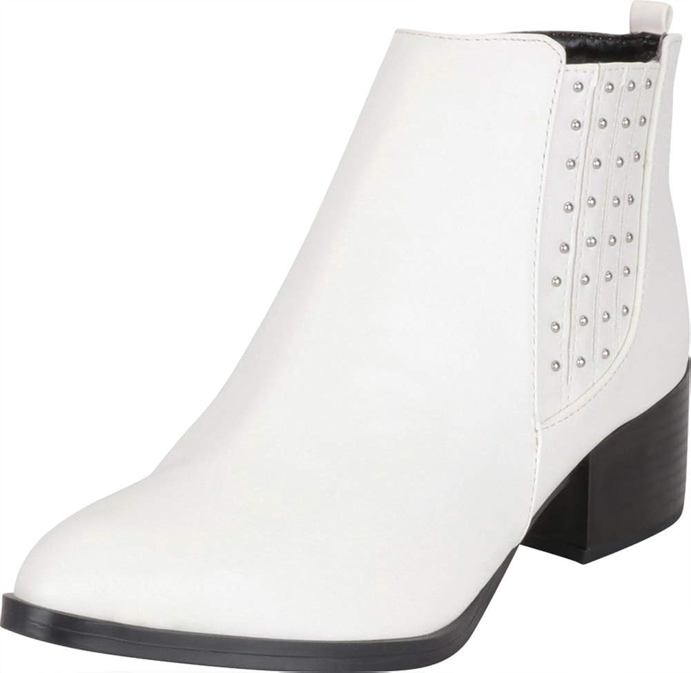 Cambridge Select Women's Western Pointed Toe Studded Stacked Block Heel Ankle Bootie | Amazon (US)