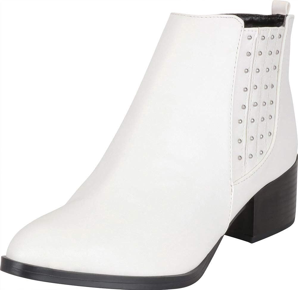 Cambridge Select Women's Western Pointed Toe Studded Stacked Block Heel Ankle Bootie | Amazon (US)