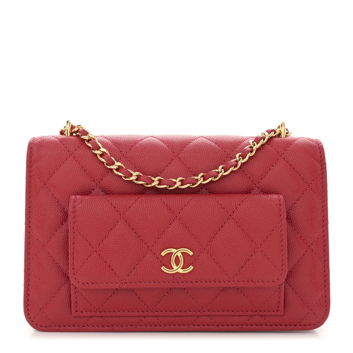 Caviar Quilted Pocket Clutch With Chain WOC Red | FASHIONPHILE (US)
