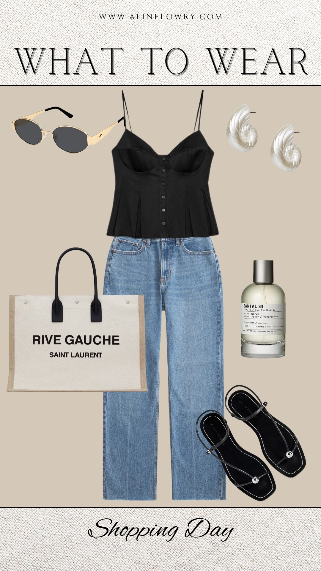 Shopping Day outfit idea - high waisted straight jeans, black shirt, Santal 33 perfume - perfect for hot weather 

#LTKSeasonal #LTKStyleTip #LTKU