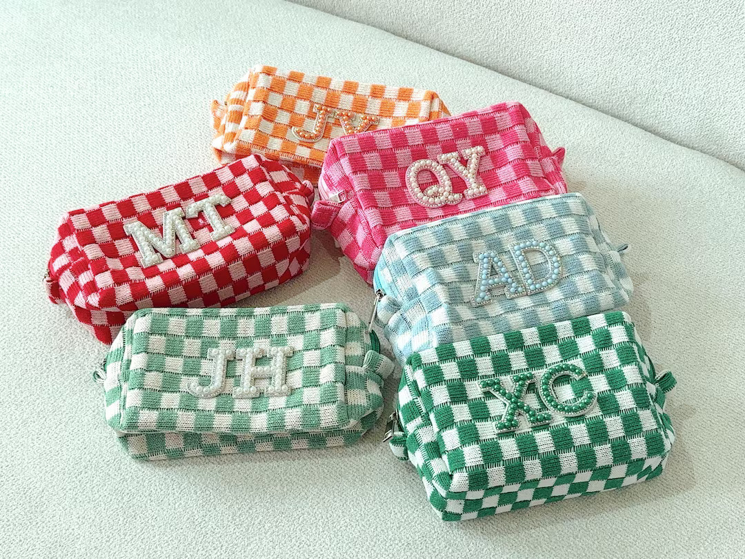 Personalized Checkered Makeup Bag, Checkered Pouch, Bridesmaid Gifts, Vacation Gift, Bach Party F... | Etsy (US)