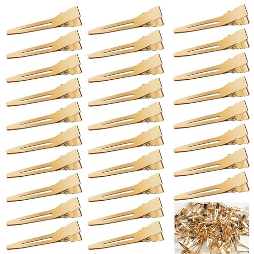 Qearl 120 PCS 1.77" Single Prong Curl Clips Gold Curl Pins Duckbill Clips Metal Alligator Clips for Hair Extensions Styling (Gold) | Amazon (US)