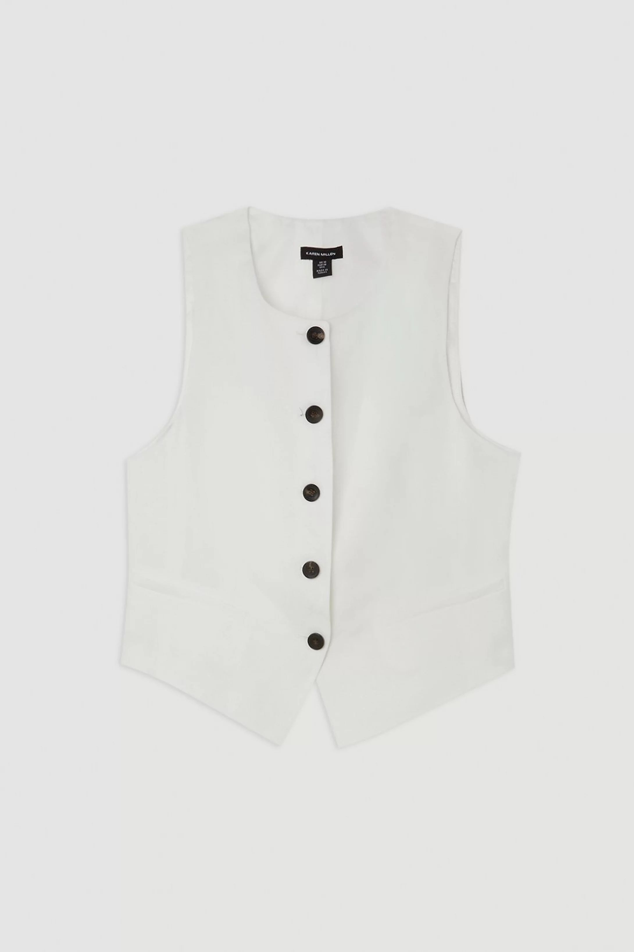 Premium Linen Viscose Tailored Button Through Waistcoat | Karen Millen UK + IE + DE + NL