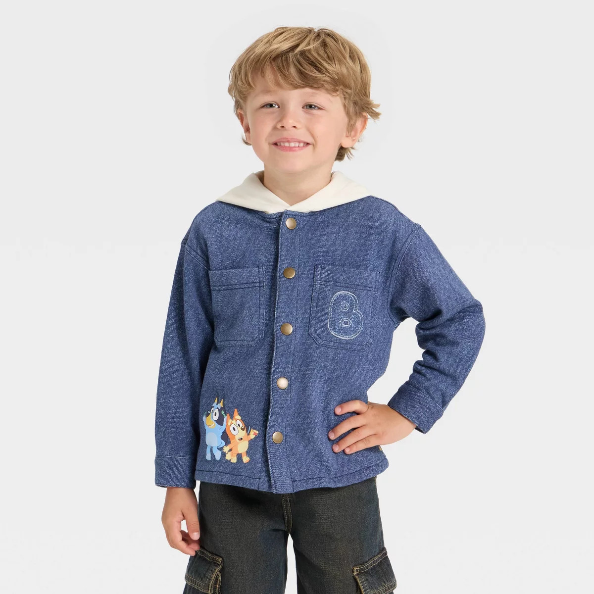 Toddler Boys' Bluey Knit Denim Button-Up Hoodie Jacket - Blue | Target