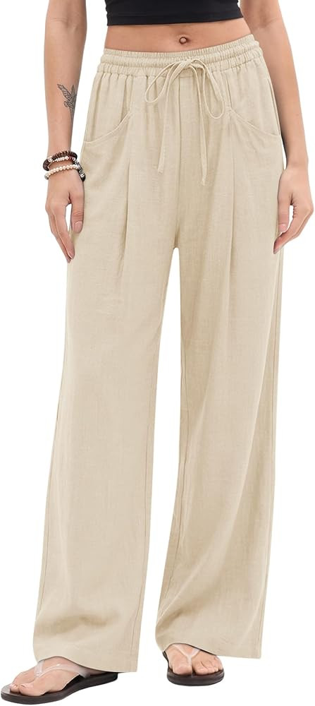 LOMON Linen Pants Women Wide Leg High Waisted Palazzo Pants with Pockets | Amazon (US)