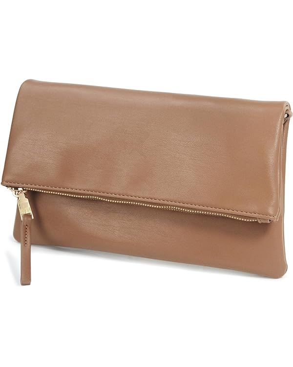 Women's Zipper Foldover Clutch Vegan Leather Envelope Cross body Bag with Chain Strap | Amazon (US)