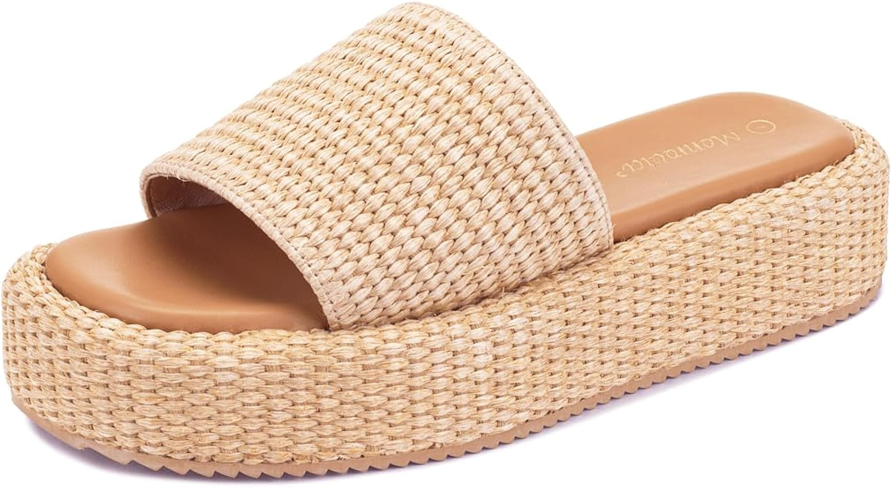 Monrovia Platform Sandals Women Slip on Raffia wedge Sandals, Espadrille Slides Bohemia Sandals, ... | Amazon (US)