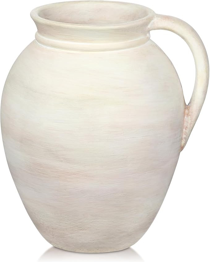 Amazon.com: Ceramic Rustic Farmhouse Vase, 7.1" Pottery Beige Pitcher Vase for Flowers Pampas Gra... | Amazon (US)