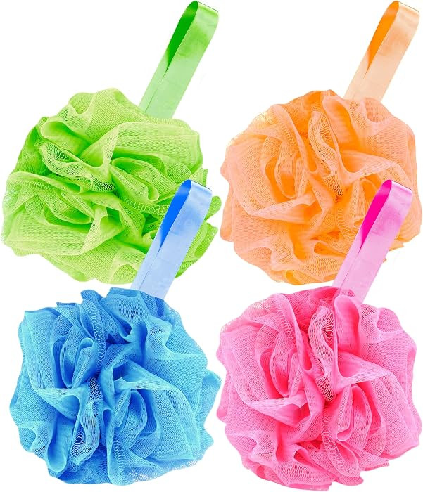 4 Pack Muti Color Bath Loofah Sponge 60g Shower Mesh Ball - Exfoliating Body Scrubber for Men & W... | Amazon (US)