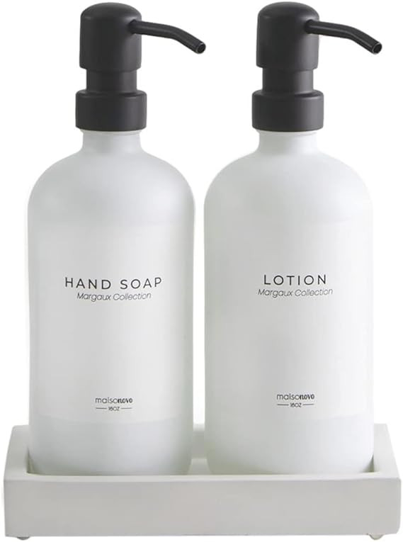 MaisoNovo Glass Soap Dispenser with Pump and Concrete Tray | Vintage Soap Dispenser Bathroom & Ki... | Amazon (US)