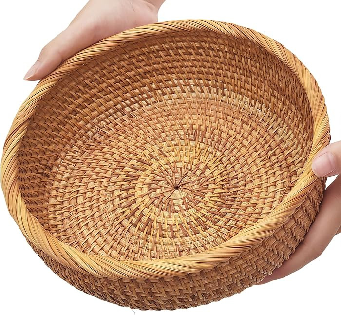 9.2" Medium Rattan Wicker Bread Basket, Fruit Basket for Kitchen Counter | Amazon (US)