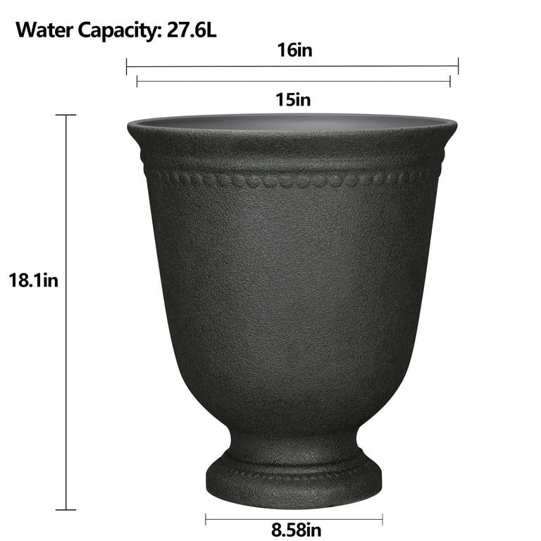 My Texas House Asti Urn Planter, 16 Inch Diameter x 18.1 Inch Height, Black, 100% Recycled Resin | Walmart (US)