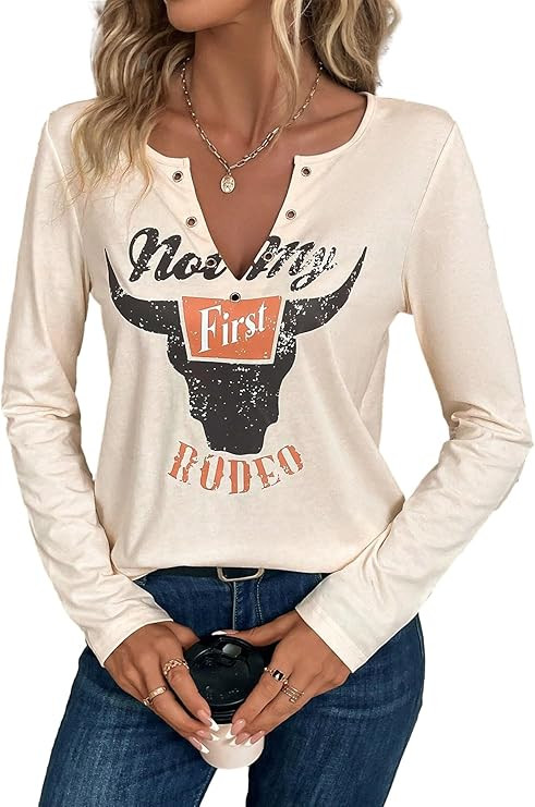 SODSHY Women's Cowboy Shirt Country Concert Outfit Cute Western Graphic Tee Casual Notched Neck L... | Amazon (US)