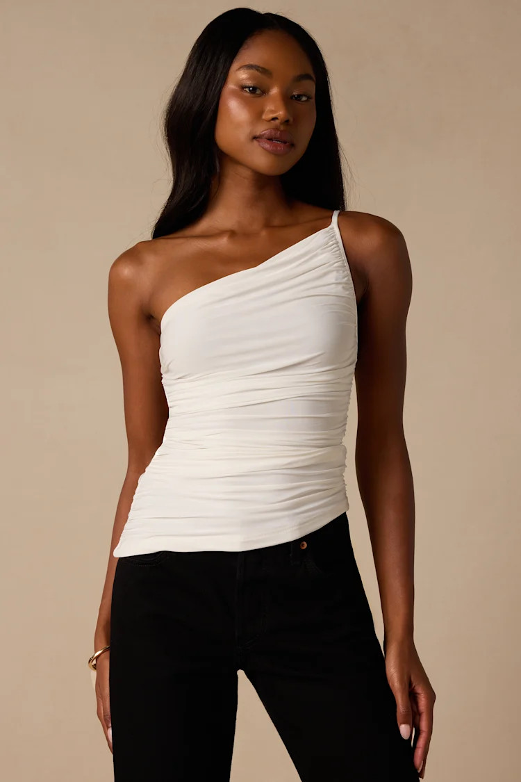 Willow White Ruched Asymmetrical Tank Top | Lulus