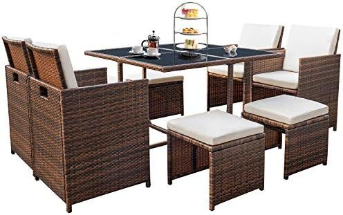 Devoko 9 Pieces Patio Dining Sets Outdoor Space Saving Rattan Chairs with Glass Table Patio Furni... | Amazon (US)