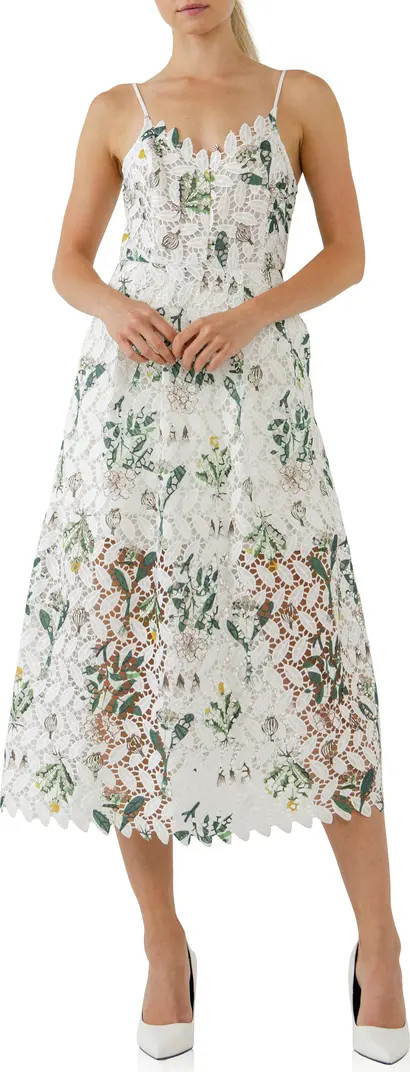 Floral Print Lace Midi Dress | Nordstrom