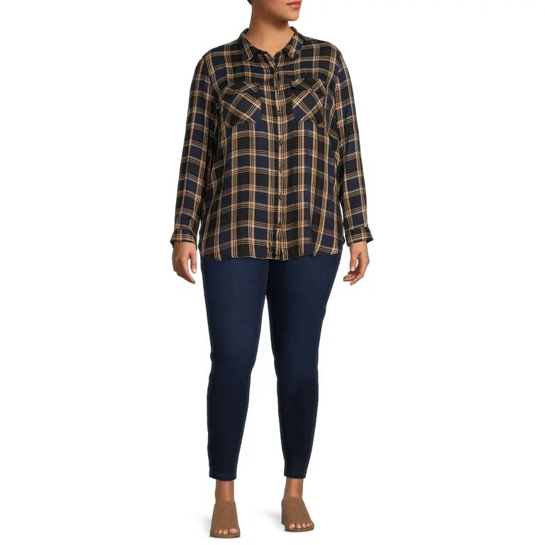 Terra & Sky Women's Plus Size Button-Up Shirt with Long Sleeves | Walmart (US)