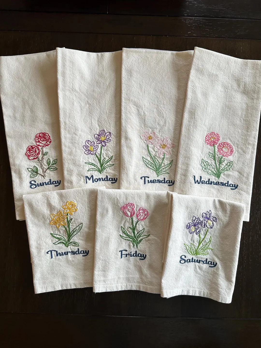 Machine Embroidered Vintage Days of the Week Flowers- Kitchen Flour sack Towels complete set of 7 | Etsy (US)